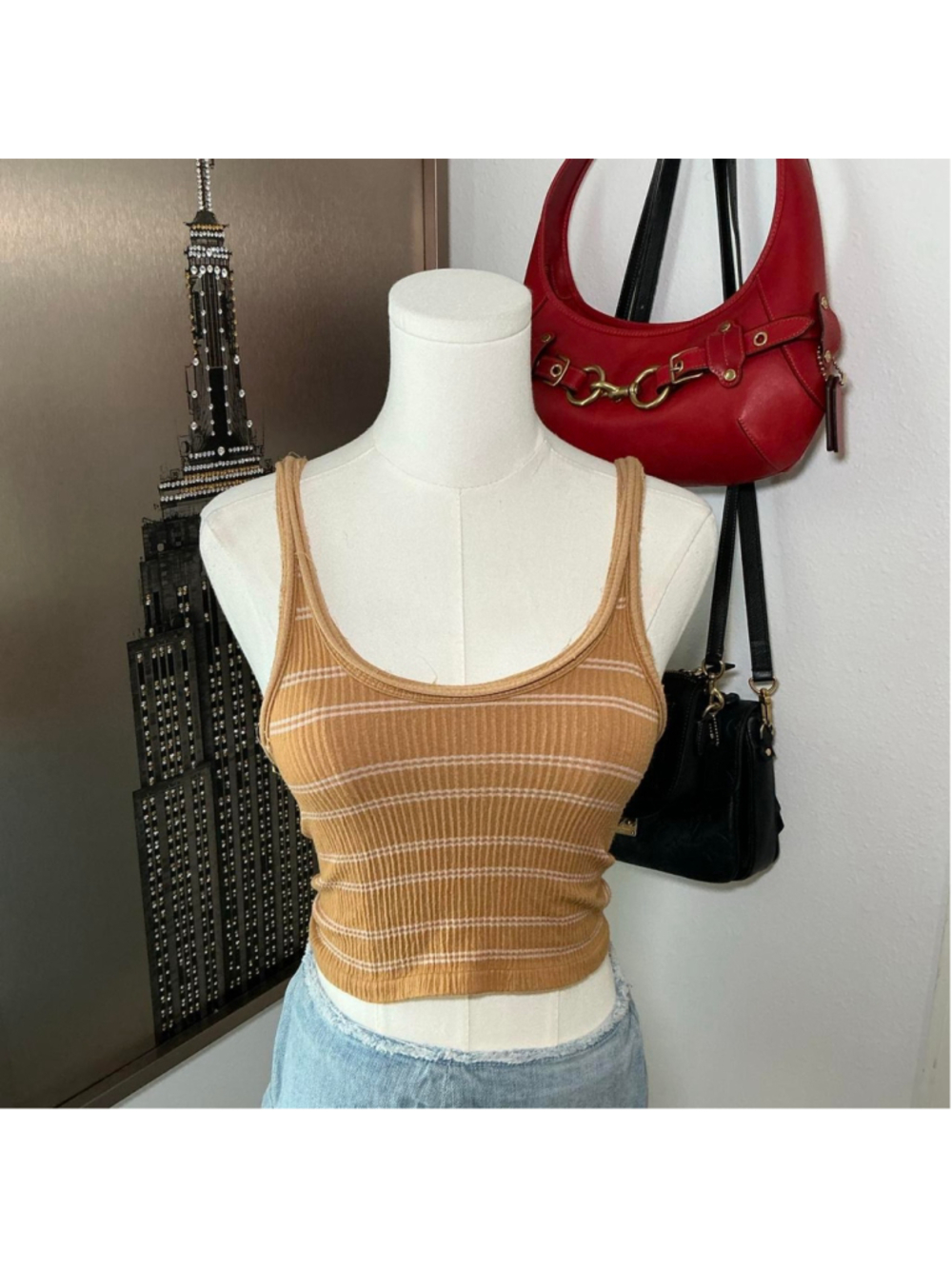 Urban Outfitters Out From Under Tan Striped Ribbed Crop Tank Top